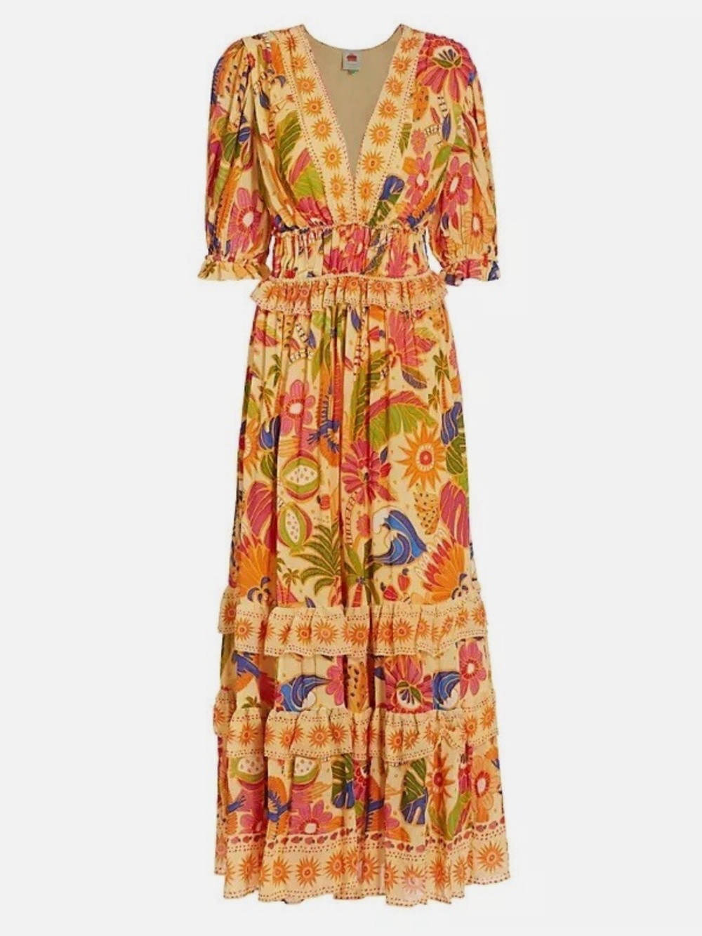 NWT FARM Rio Yellow Rio Tapestry Maxi Dress floral tropical dress size M